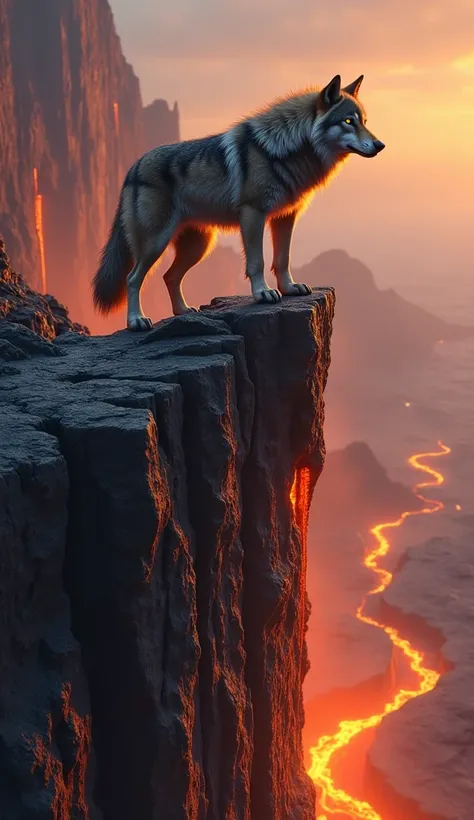 Add a wolf setting on the lava cliff make it realistic 