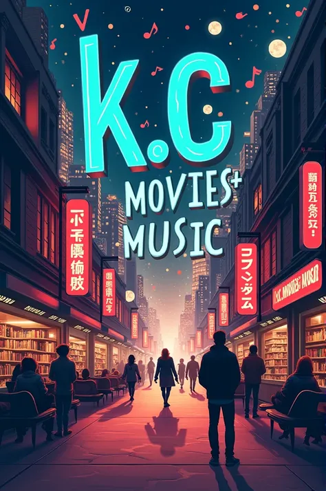 Create a poster says "K.C MOVIES&MUSIC LIBRARY CENTER 