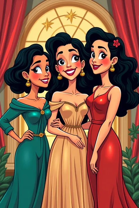 A picture of Selena, Adel and Maria Felix together in a cartoon 