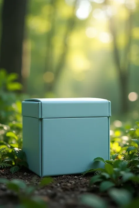 Sanitary napkin paper box, blue box, environmentally friendly, no logo, in nature.
