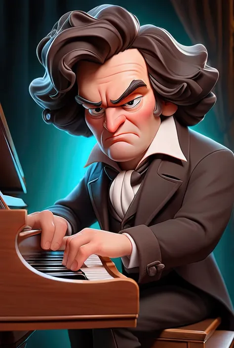 Ludwig van Beethoven Poster with hand position playing piano in cartoon style