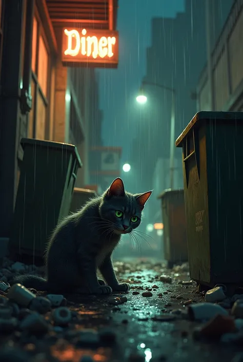 Scene 1: Introduction – The Poor Cat

Setting: A rainy, dark alley behind a local diner.

Description: Mr. Whiskers, a scruffy gray street cat, scrounges for scraps near dumpsters. He’s thin, with matted fur, and his once bright green eyes have lost their ...