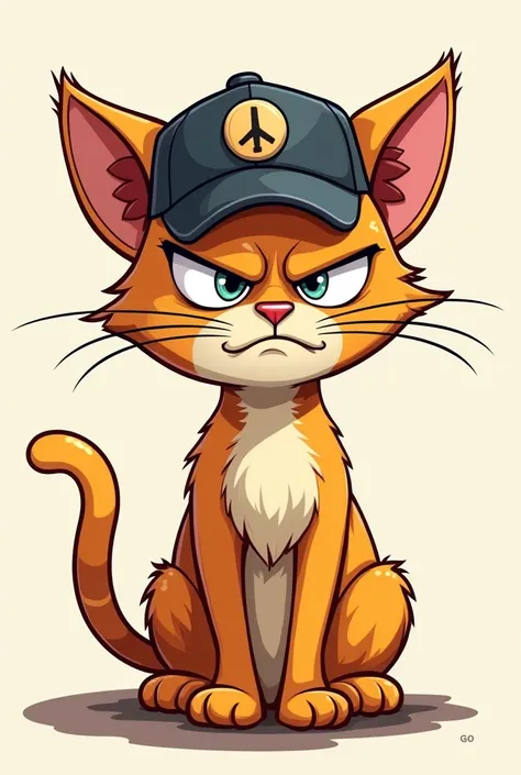 cartoon type style meeow meam type add a cap thugh life angry cat
