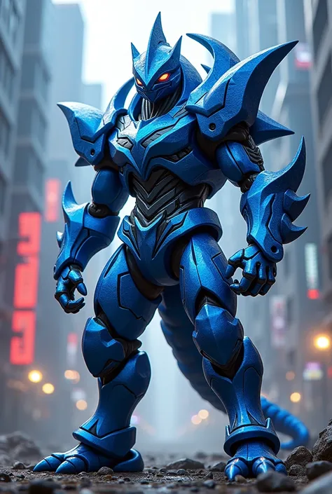 A blue dimetrodon theme Kamen Rider with long razor blades for weapons 
