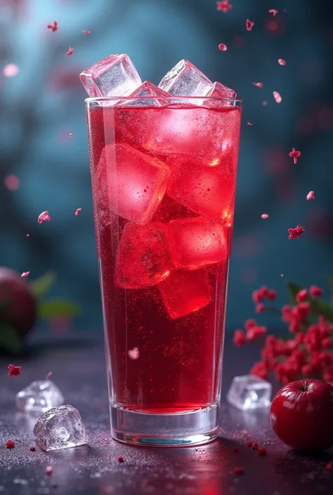 drink,Fantasy,beautiful,Cool aura,Add ice,Red soda,Like dragon tears,red fruit