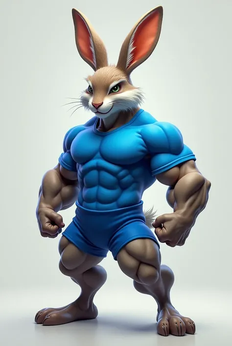 Make sweet and must beautiful like a wow male Body builder rabbit avatar with blue t-shirt 