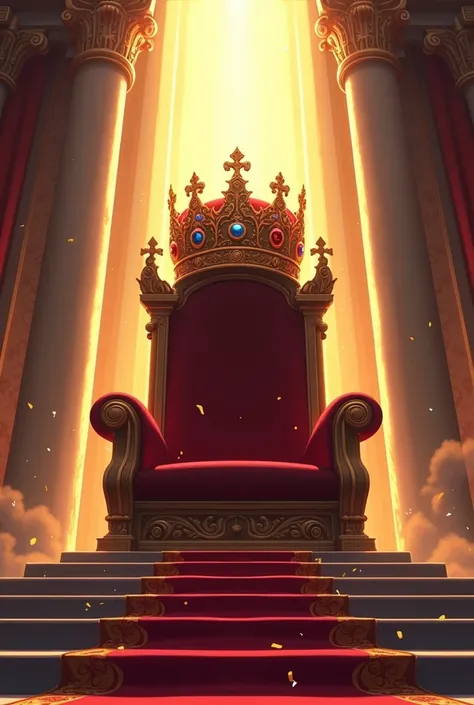 A crown is in the throne waiting for his owner anime style 