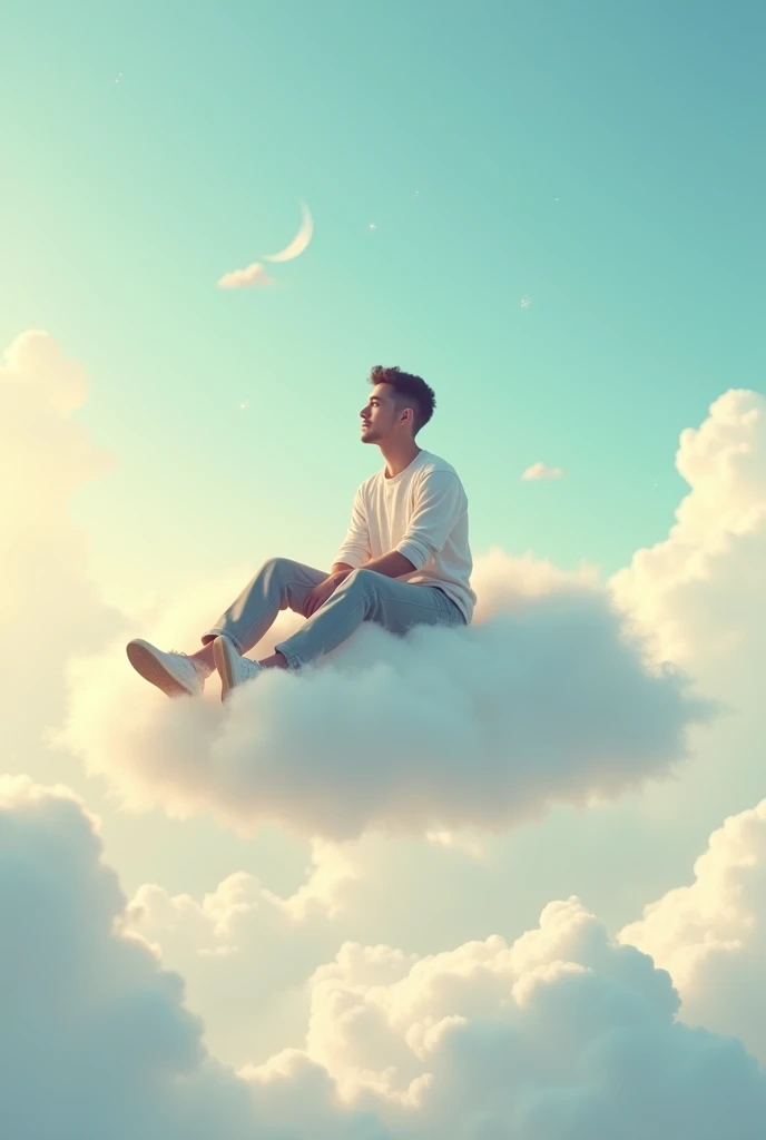 Plz make a picture for man sitting on the cloud 