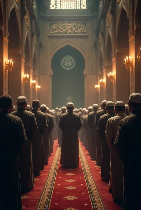 A group of muslim people praying 