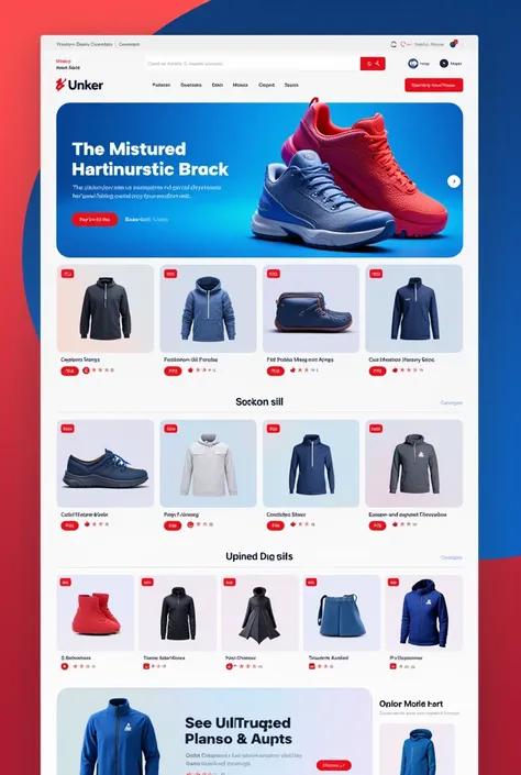 Image of a store website in blue colors, red and white .  