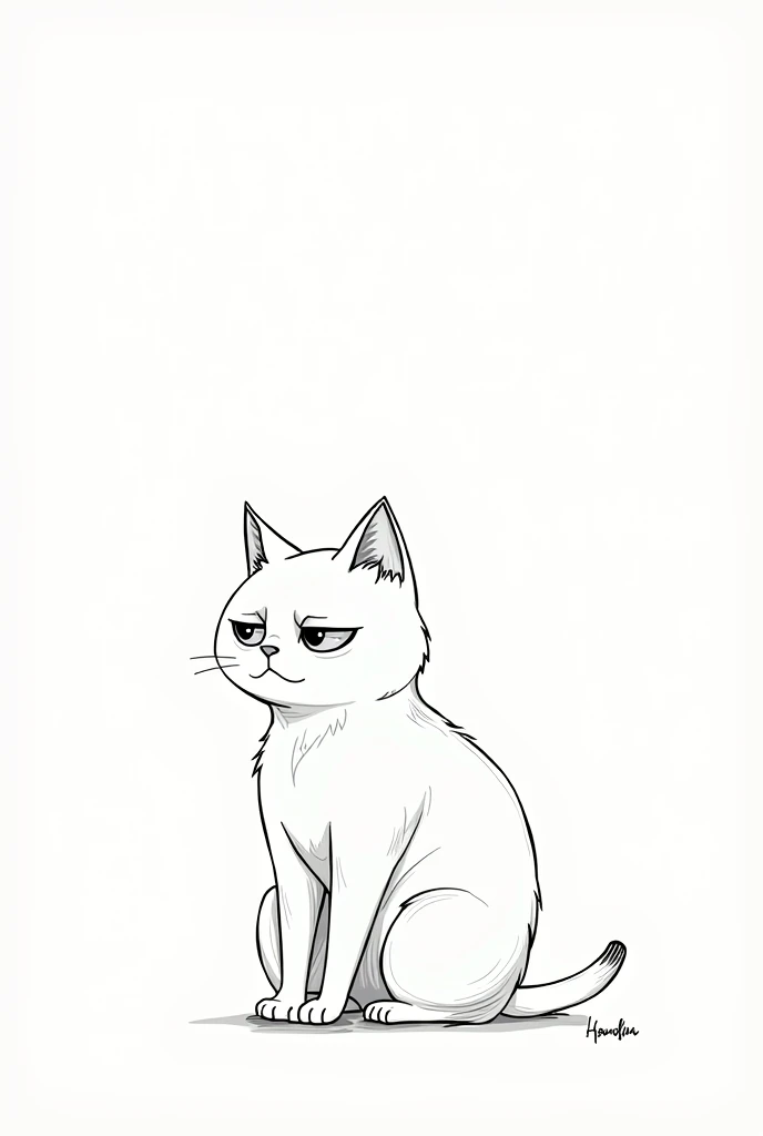 Create a line drawing of a cat sitting in a bad mood.