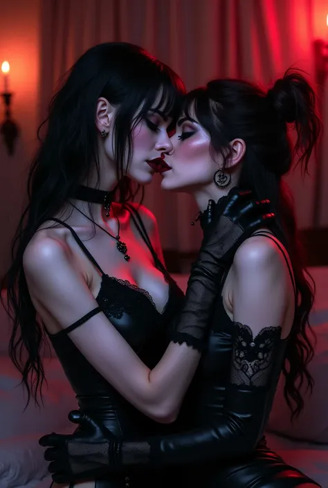 A goth woman sucking her girlfriend 