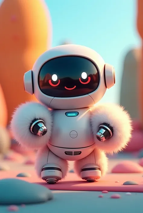 Make a cute and friendly robot with fluffy arms that exudes confidence
