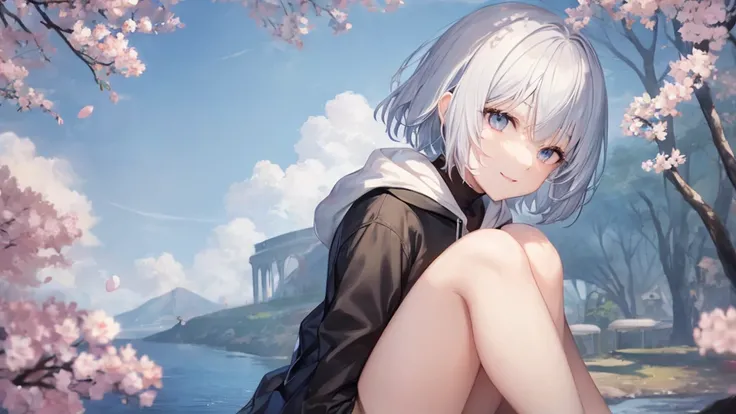 Ultra HD,Look at the viewers, and, 20 years old, 非常にShort Hair, Long bangs between the eyes, Pale blue eyes, Very detailed,(masterpiece、Best Quality),Gray Hair、Laughter、wonderful, Silver Hair, iris, Short Hair、Small face、明るいsmile、(Detailed face) ,Professio...