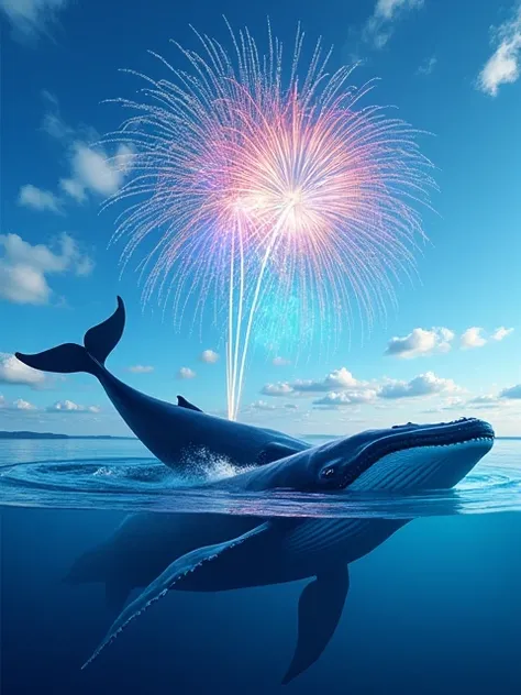 Whales、blue sky、firework