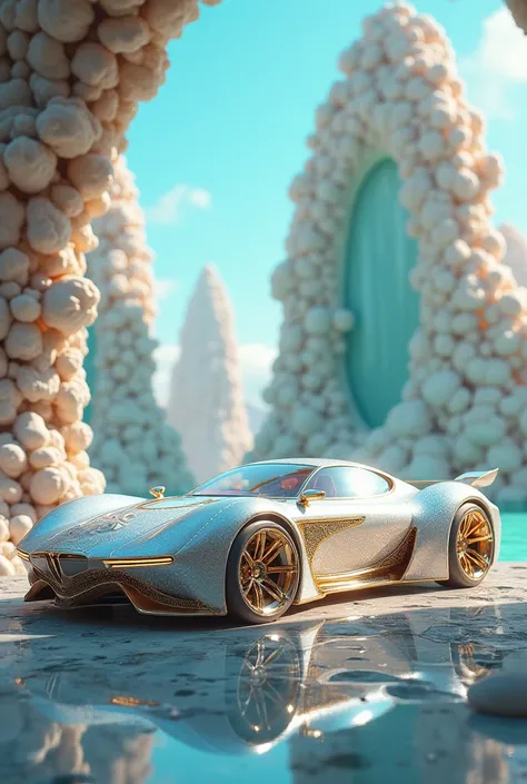 A luxurious car in the fantasy world of pearls
