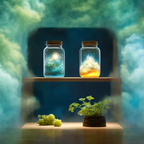 an optical illusion of the universe inside a glass jar, intricate detail, volumetric lighting, epic composition, hyper detailed,...