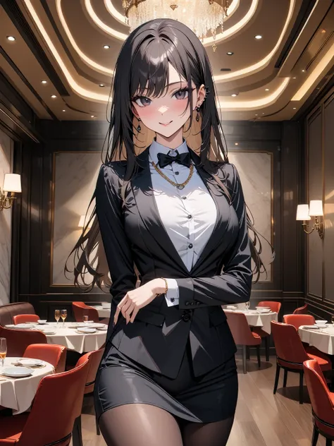 (masterpiece, best quality, very aesthetic, absurdres, newest), 1girl, perfect body, anatomically correct, 

4:1.2, milf, glossy black hair, well-groomed hair, medium-length straight hair, black eyes:1.2, upscale restaurant manager, confident and focused, ...