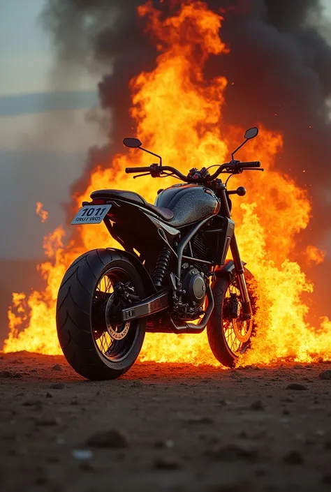 Off-road and fierce motorcycle on fire