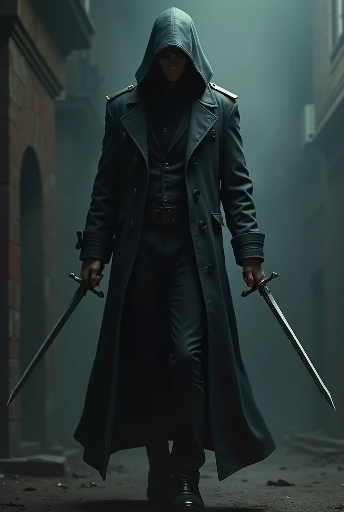 [mask，assassin，male，two short swords，Trench coat