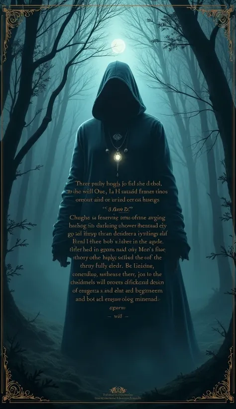 The back cover of the book features a moody and atmospheric design. The background is a dark, misty forest with ethereal fog curling through the trees. Subtle rays of moonlight filter through the dense foliage, casting an eerie glow. In the foreground, a s...