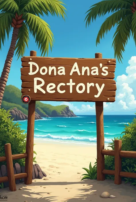 Simple sign of a hostel on the beach written: Dona Ana&#39;s Rectory, to place at the entrance of the place 