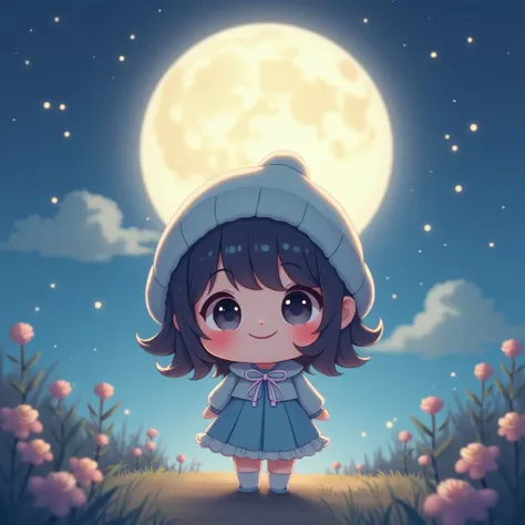 full moon　(Cute girl chibi character 1.3)　smile　