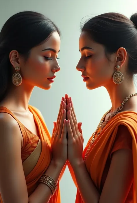 Indian women doing namaste hyper realistic  no background 