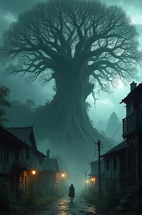 A haunted village with a giant banyan tree