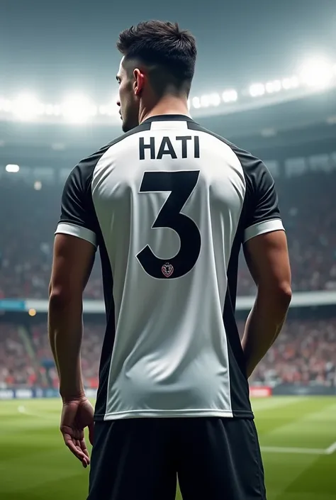 The UD Deportiva Las Palmas shirt with the number 3 on the back and the name Hati on the back in black and white 