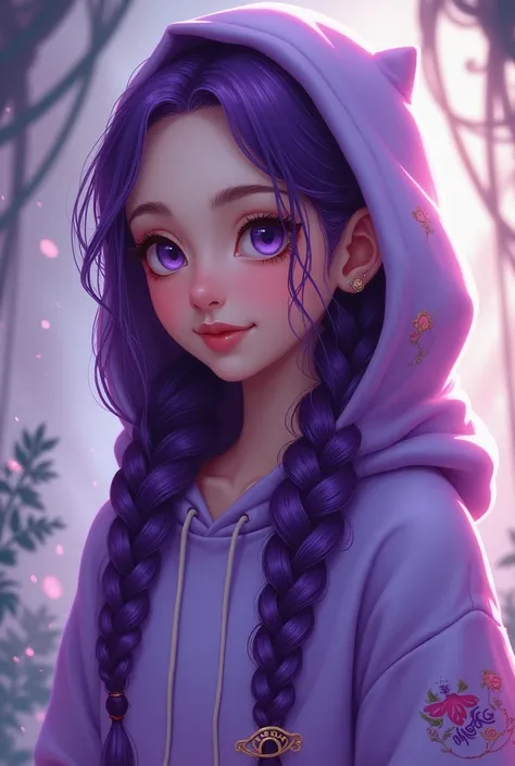 Purple braided hair girl wearing a Babyb hoodie