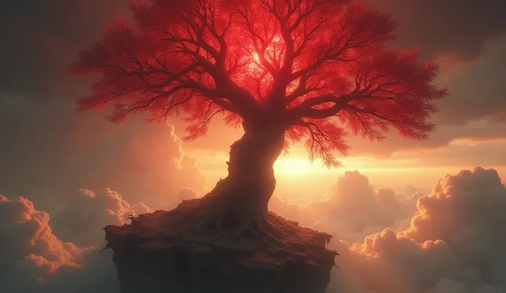 The mysterious forbidden tree in the middle of heaven, surrounded by a red light that indicates danger.