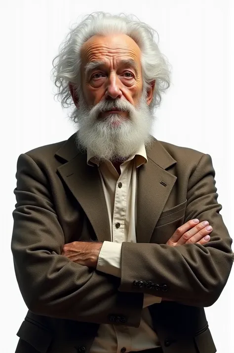 I want the image of an old scientist with his arms crossed. white background image