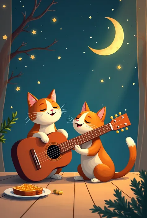 Guitar, music, melody, minimal, star, cat, dog, moon, smile, movie, honey toast, mistletoe