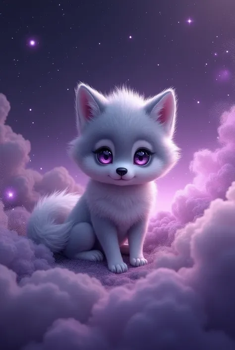 wolf, mythical, cute, elegant, newborn ,purple galaxy void eyes