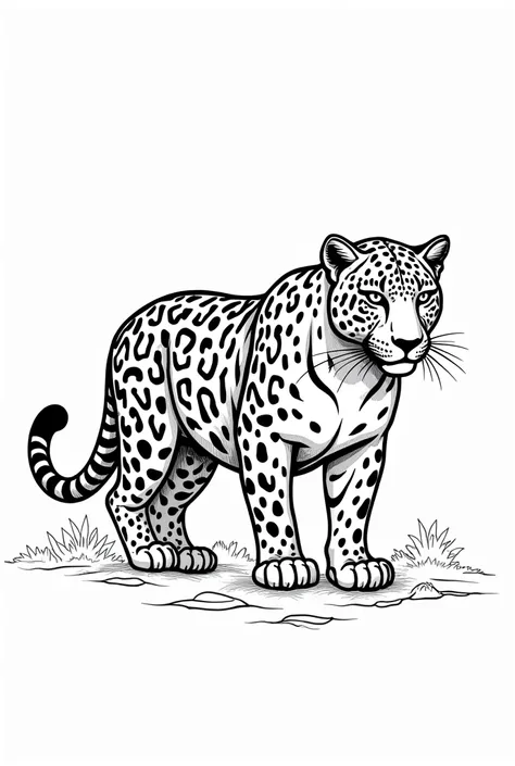 Generate a black and white illustration suitable for coloring books, jaguar