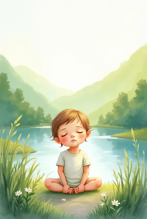 Calm child, serene watercolor painting 