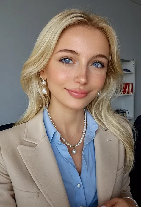 1, but it looks like it&#39;s 15. Rich girl style. Russian. Light blonde hair with white highlights, smooth and shoulder length. Blue-gray eyes. full lips.  Wear discreet earrings. small and firm breasts. Wears Pandora style bracelets on her wrists. Wear a...