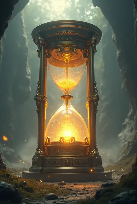 A clock or hourglass with time running out and a glowing light representing the kingdom of God.