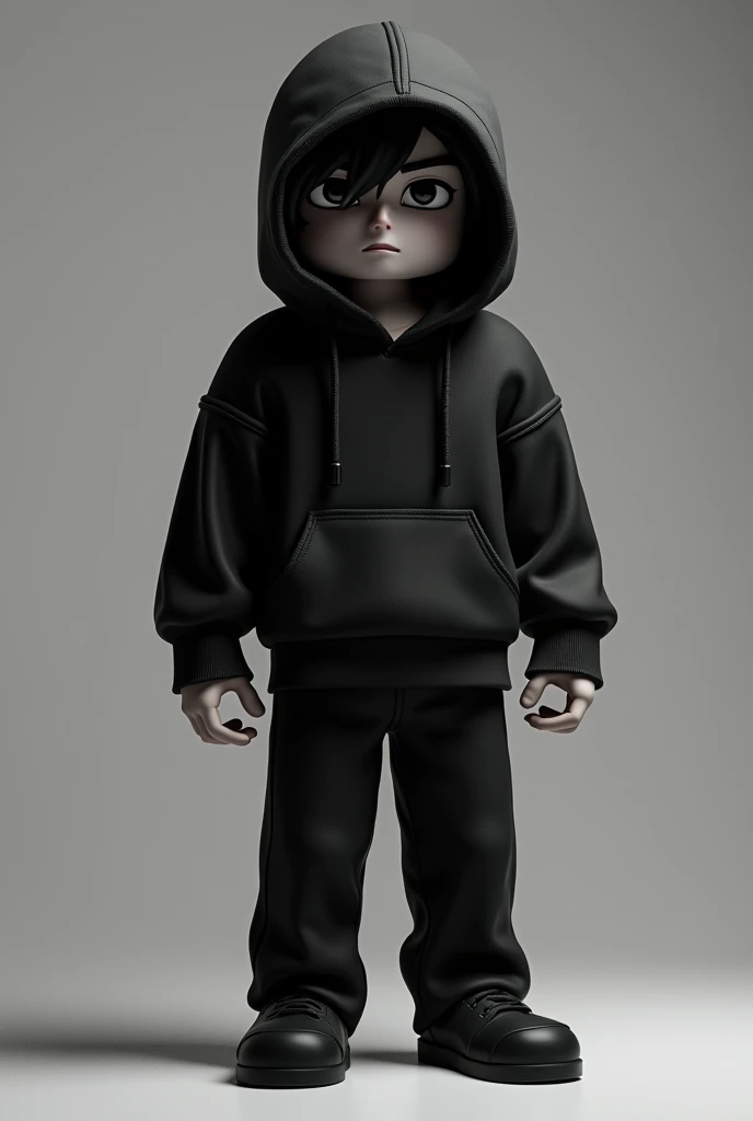 Minecraft Steve with black hoodie, black pant, black hair and black shoes 