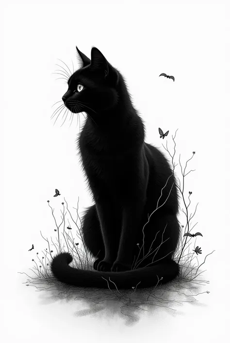 black cat, halloween, persian cat,silhouette, line art, silhouette, black and white, intricate line work, detailed linework, minimalist, monochrome, elegant, whimsical, abstract, surreal, conceptual, (best quality,4k,8k,highres,masterpiece:1.2),ultra-detai...