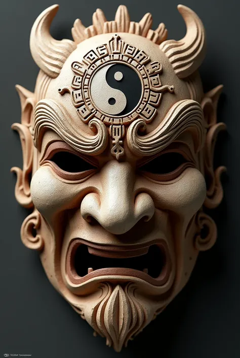 Generate an ancient Chinese mask，Mysterious，Mask front，There are yin and yang elements，Peking opera elements