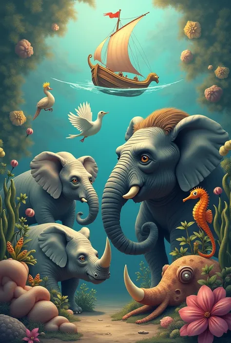 🐘Elephant and🦍 Gorela with genda 🦏🕊️🐙🐳⛵ mixed all