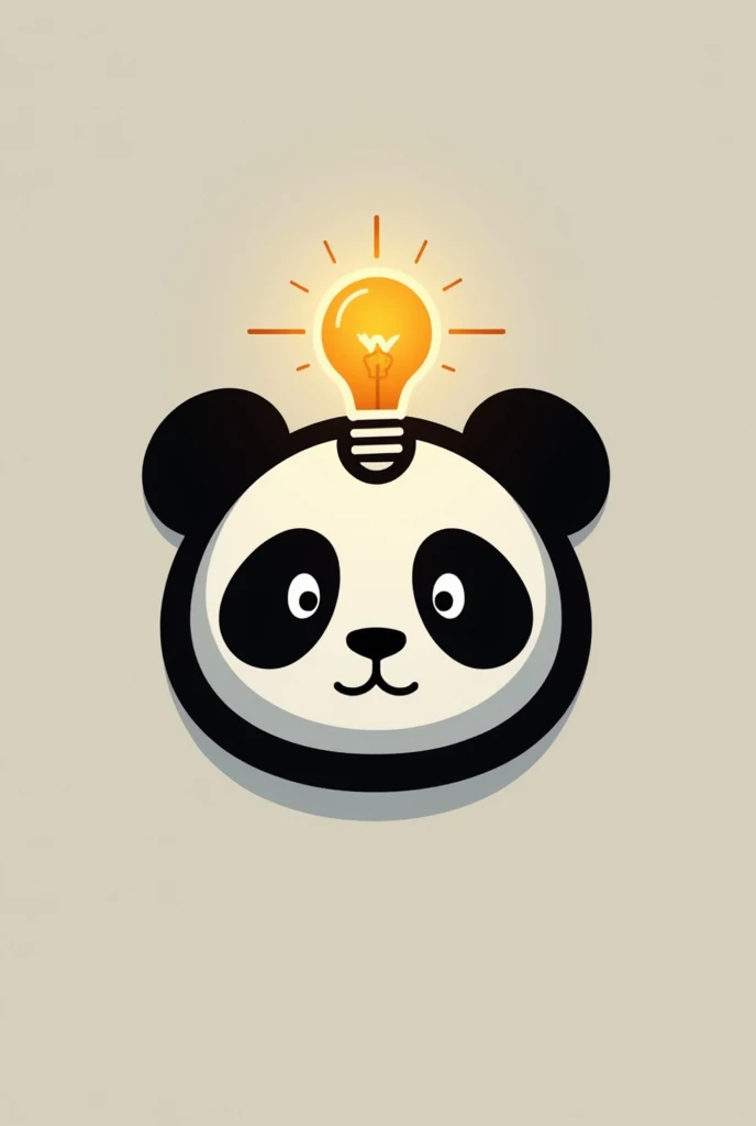 Stylized logo, minimalist, wide black outlines, panda face with a glowing light bulb