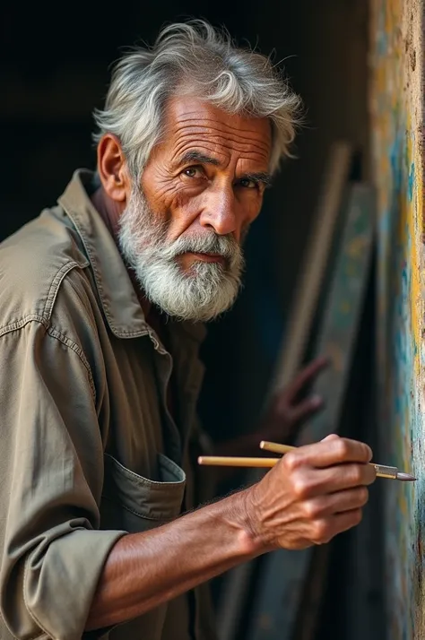 Photo of a poor man who is painting