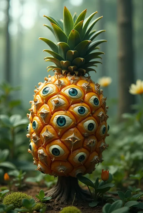 Mom thought it looked  the small pineapple plant like a persons head with many "eyes" marked with specks all over its regular pattern.Why, there must have been a hundred of them all over the fruit 