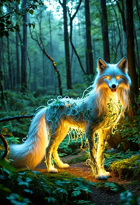 photo of a creature, monster, magic-fantasy-forest, digital art, most amazing artwork in the world, ((no humans)),volumetric light, soft balanced colours, forest scenery, vines, uhd, 8k octane render, magical, amazing, ethereal, intricate, intricate design...