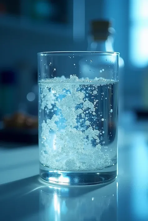 Glass with 100 g of water.
50 g of KCl initially dissolved at 70°C.
An additional crystal that begins to form crystals as it cools, indicating supersaturation.
