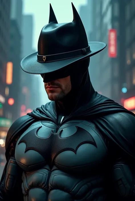 create an image of Batman wearing a hat 