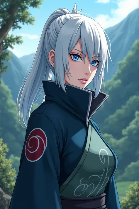 create a female version of tobirama senju with blue eyes